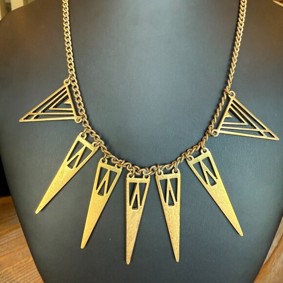 J Crew Gold Tone Triangle Geometric Necklace Abstract Edgy Spike 18-20" - Picture 1 of 6